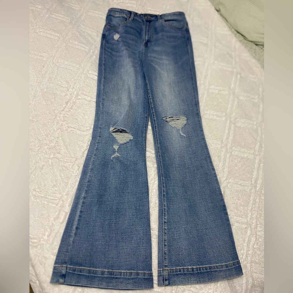 Chelsea & Violet Distressed Flare Wide Leg Jean 30